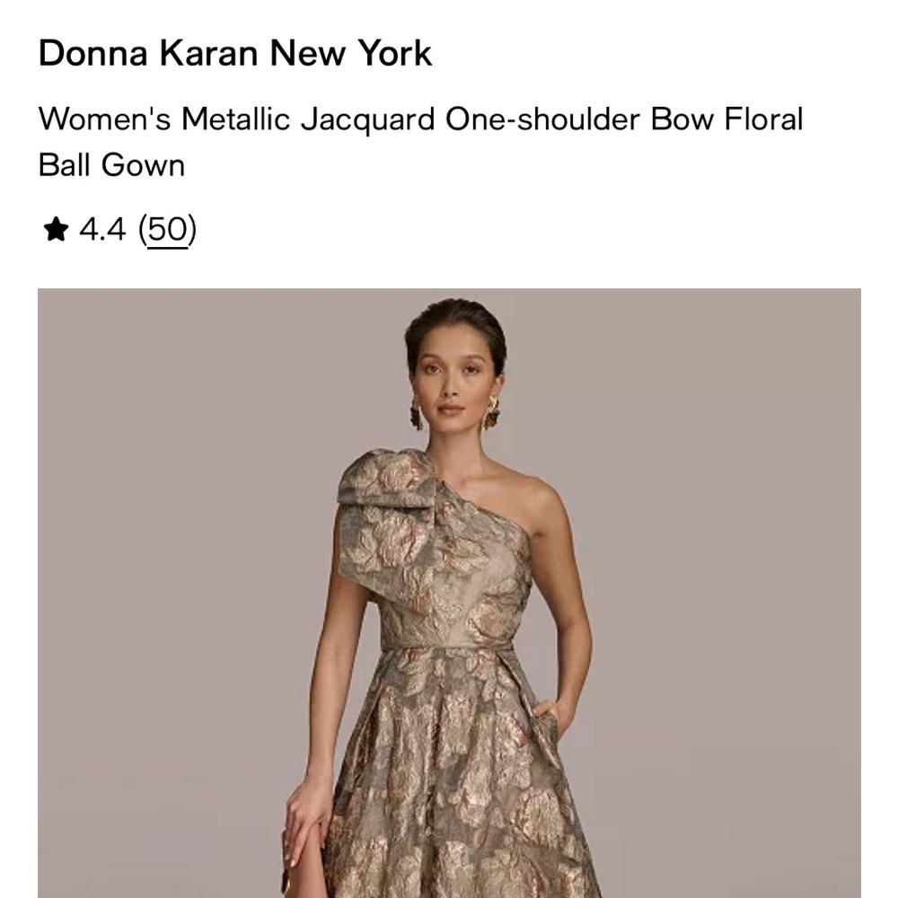 Donna Karan Metallic One-Shoulder Floral Gown